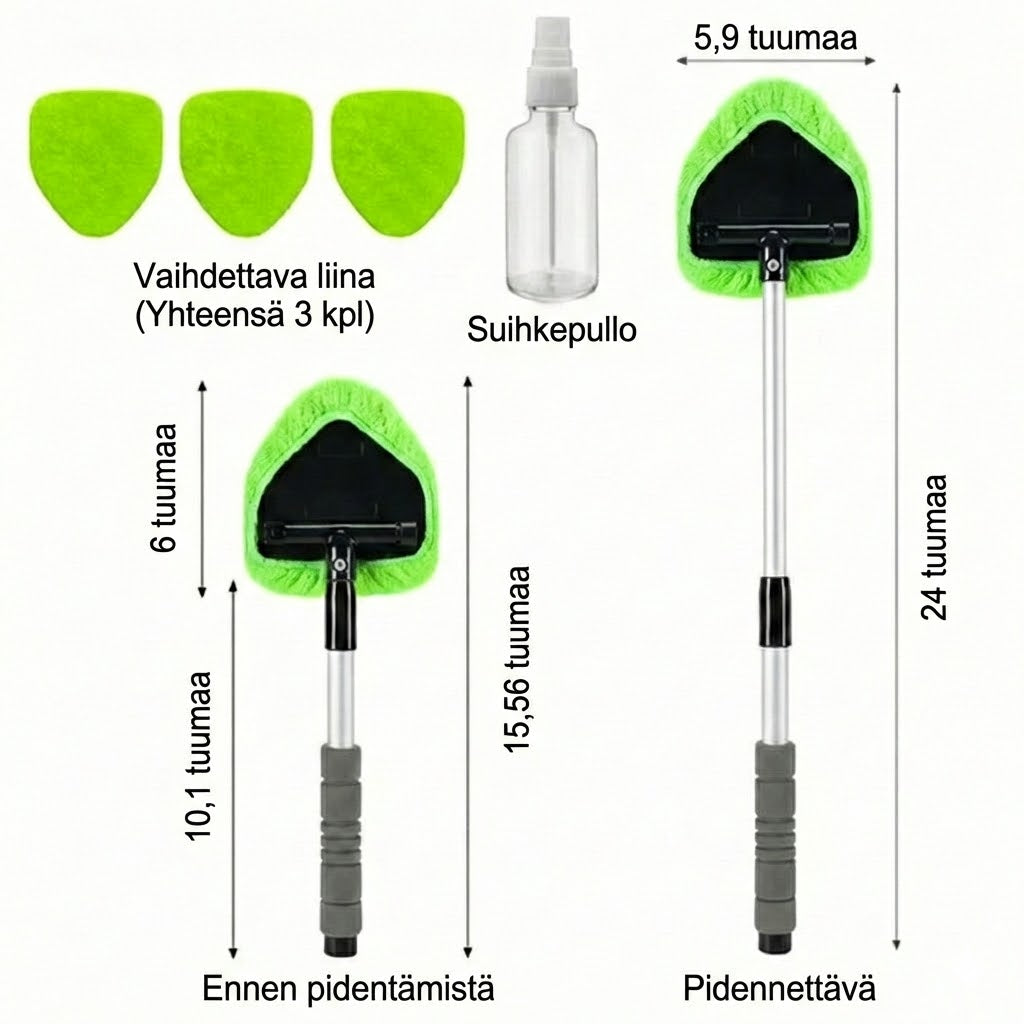 Teleskooppinen ikkunanpesusetti – Säädettävä varsi, pesin ja kuivain